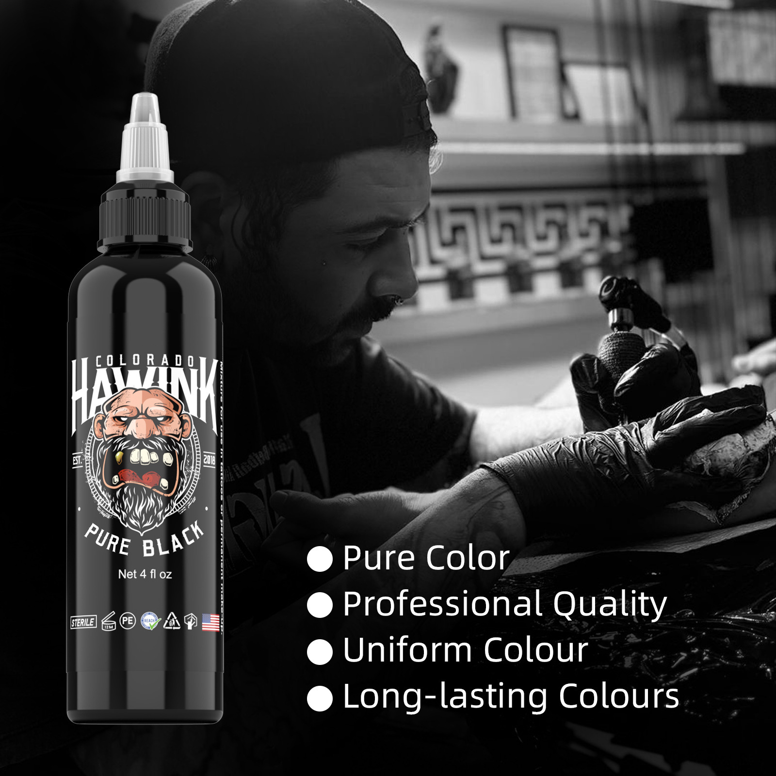 REACH tinta de tatuaje negro puro tinta de tatuaje de botella grande 120ml línea de corte de tinta de tatuaje de niebla