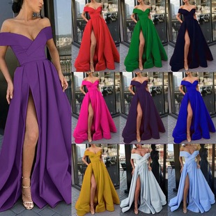 Women's dress European and American 2023 cross-border new sexy deep V solid color high-end satin banquet evening dress dress