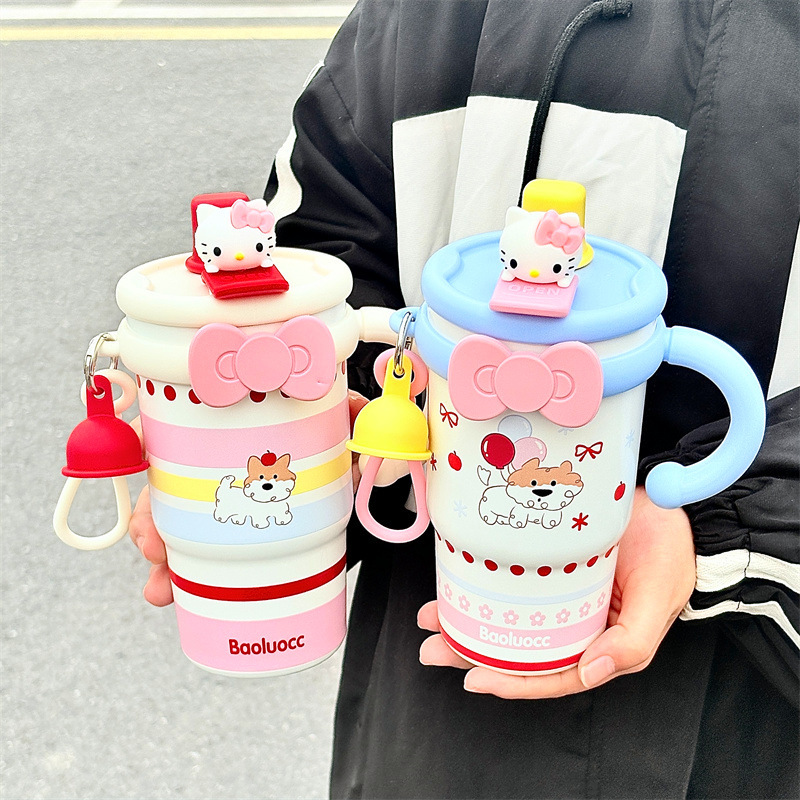 見栄えの良い女の子セラミックコーティングライナー大容量デスクトップカップ魔法瓶カップストローカップ保冷コーヒーカップ|undefined