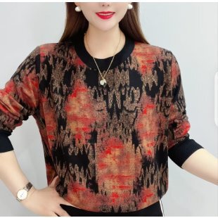 ディザトーンのファッションのデジタルプリントの長袖tシャツの女性の秋の新型のお母さんはゆったりした丸首のプルオーバーの中で老いています。|undefined