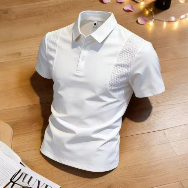 Quick-Dry Patchwork Polo Shirt for Men, Summer Breathable Sports Casual Business Versatile Turn-Down Collar Top, One-Piece Drop Shipping