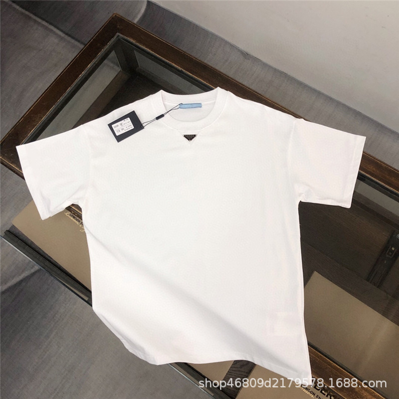 New Original Men's Short-Sleeve T-Shirt with Metal Triangle Logo, Loose Fit, Wholesale Dropshipping