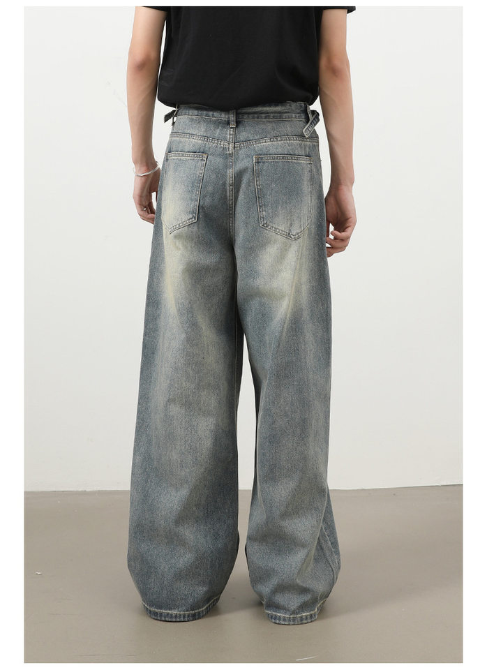 Quần jeans nam ống rộng dáng thẳng phong cách retro, chất denim cotton thoải mái — màu xanh chi tiết 6