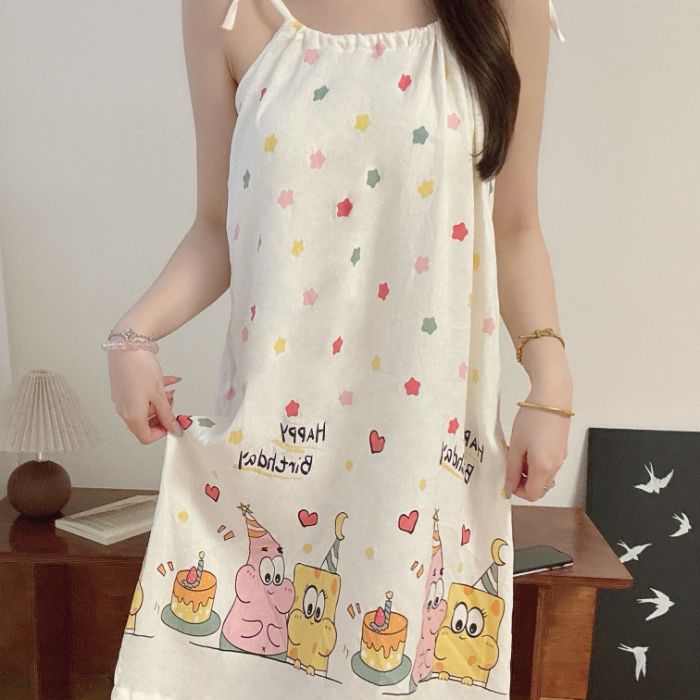 Venta al por mayor transfronteriza estilo caliente verano nuevo estilo camisón femenino nube camisón de algodón con almohadilla para el pecho ropa exterior dulce para estudiantes