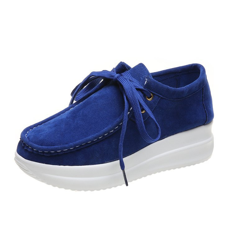 Chaussures pour femmes mocassins à semelles épaisses à lacets sur le devant talon compensé chaussures d'extérieur décontractées_voghion.com