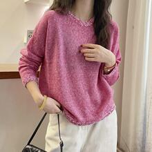 领口花瓣真丝羊绒针织衫女欧洲站2024秋装新款欧货女装打底毛衣潮