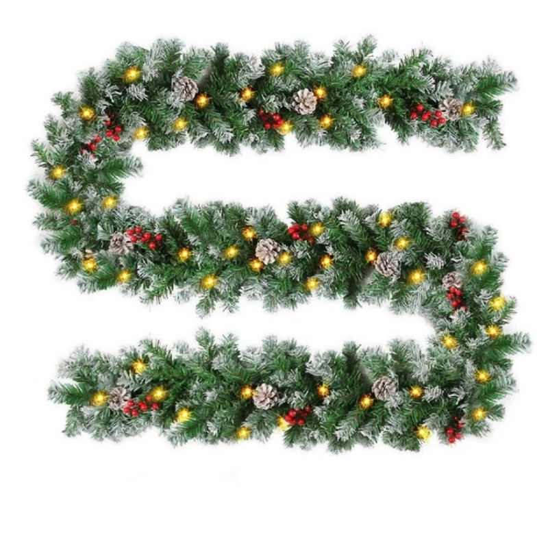 Guirnalda navideña de ratán blanco con efecto de nieve, 2.7 m, material PVC, decoración invernal elegante