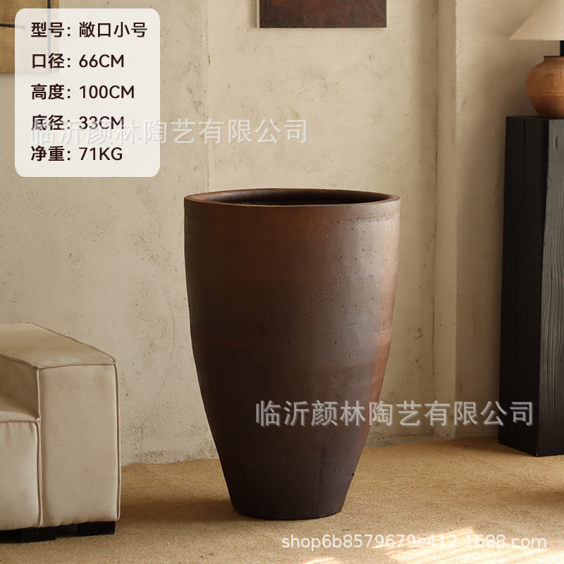 Retro gran gran tanque de terraza de cerámica gruesa de 1,5 metros de alto barril de gran cuenca del centro comercial del hotel decoración del vestíbulo