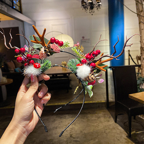 New European and American Christmas children's antler headband cute Christmas Eve headband fabric Santa Claus hair accessories wholesale