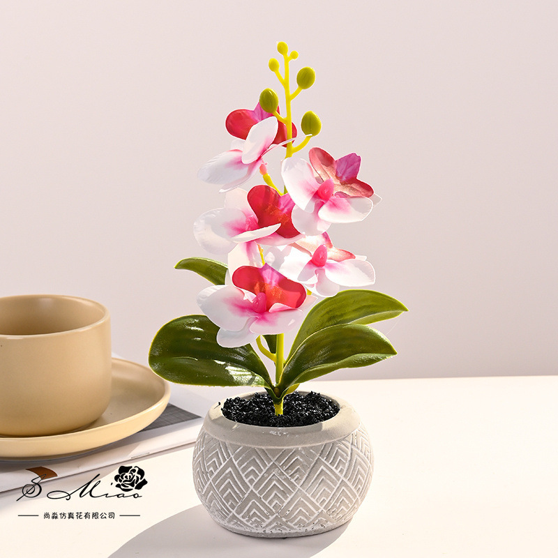 Pequeñas 8 flores Phalaenopsis bonsai flor artificial moda creativa decoración de flores decoración artificial planta verde simulación pequeña en maceta image 12