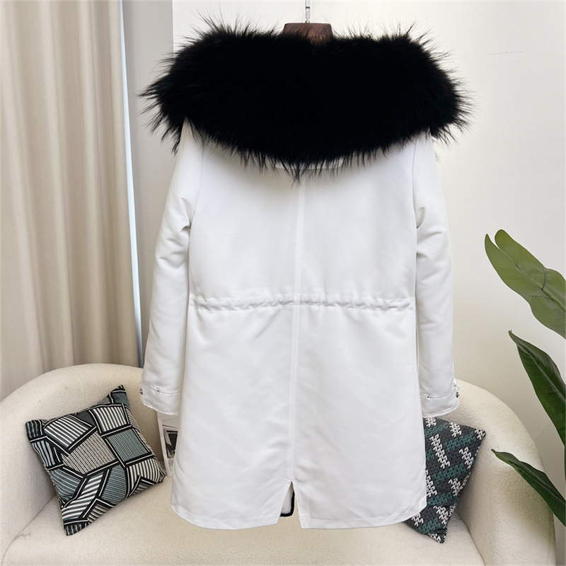 Damenbekleidung Abnehmbarer Parka aus Fuchspelz Mittellanger Kapuzenmantel_voghion.com