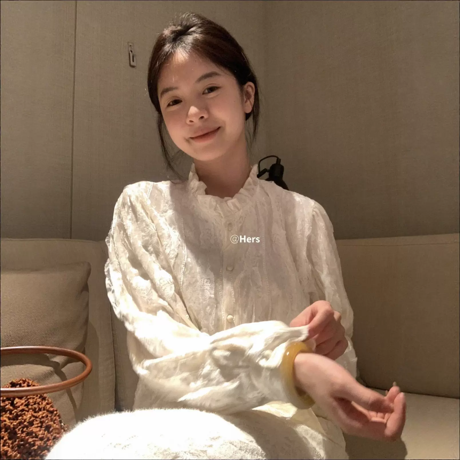 hers一勺甜秋冬法式复古精致蕾丝花边拼接花边领长袖衬衫女10428