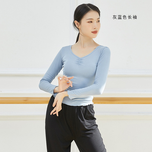 Modern Dance Practice Wear for Women, Autumn Dance Costume, Chinese Classical Dance Training Shape Clothing, Modal V-Neck Top