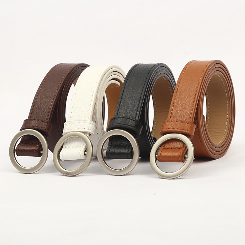Korean Fashion Simple Retro Silver Belt Women's Round Buckle Non-hole Student Belt Women's Sports Pants Accessories Belt Lover Gift_viptrois.com