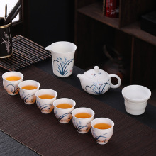手绘羊脂玉功夫茶具套装素烧盖碗茶壶家用办公室会客商务礼品