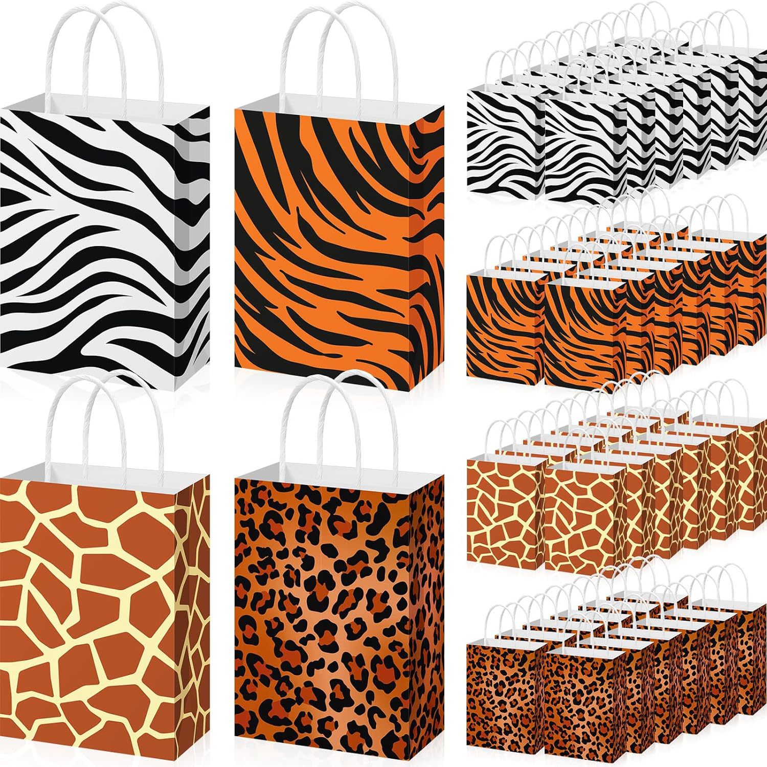 丛林动物主题派对礼品袋豹纹纸袋斑马纹牛皮纸袋礼物袋手提袋