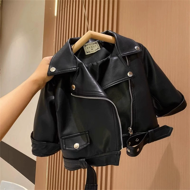Short Autumn Faux-Leather Jacket, Unisex, Cropped Polyurethane Style