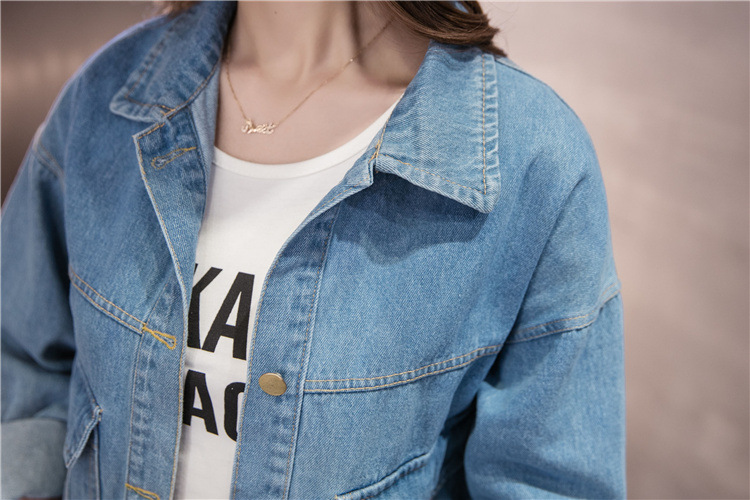 595g Weight Denim Jacket Outerwear Type Long Sleeve Sleeve Length Single Breasted Placket Type Denim Fabric Type Regular Top Length Coat Tops Type Casual, Daily Occasion Turndown, Hooded Neckline Loose Fit Type Color Block Pattern Spring, Autumn Season Women's Gender Printing Design Streetwear Style Women's Streetwear Color Block Printing Single Breasted Coat Denim Jacket 17