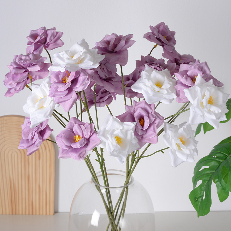 Nuevo producto 3 rosas flores artificiales camelia decoración de la sala de estar de la boda salón de bodas flores falsas flores artificiales