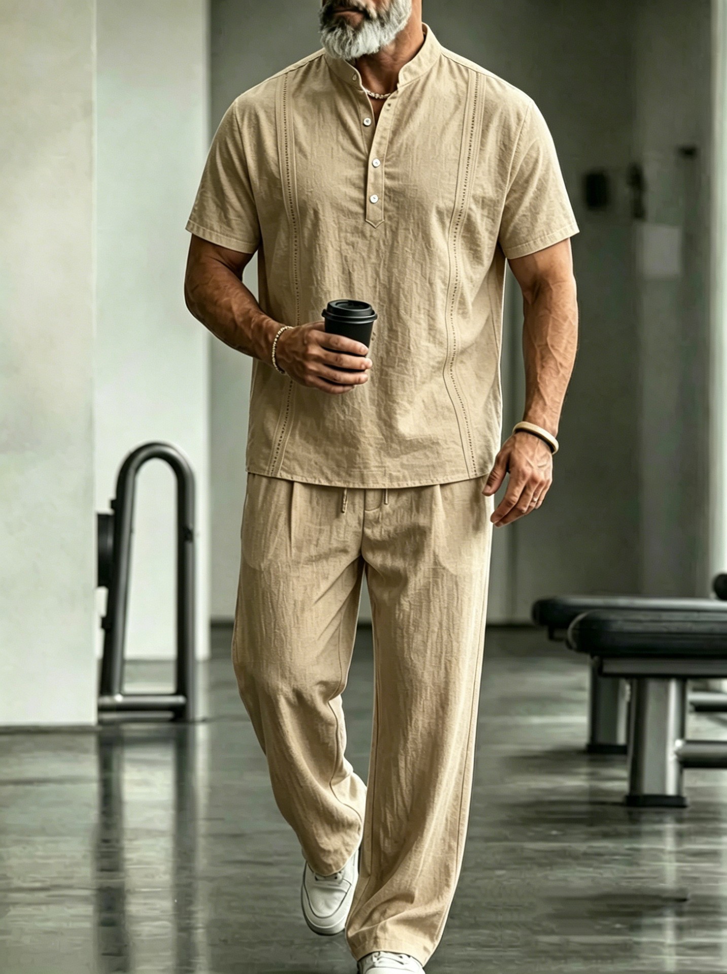 Herren Leinenhemd Mit Hose Set Lässiger Zweiteiler Für Männer_voghion.com