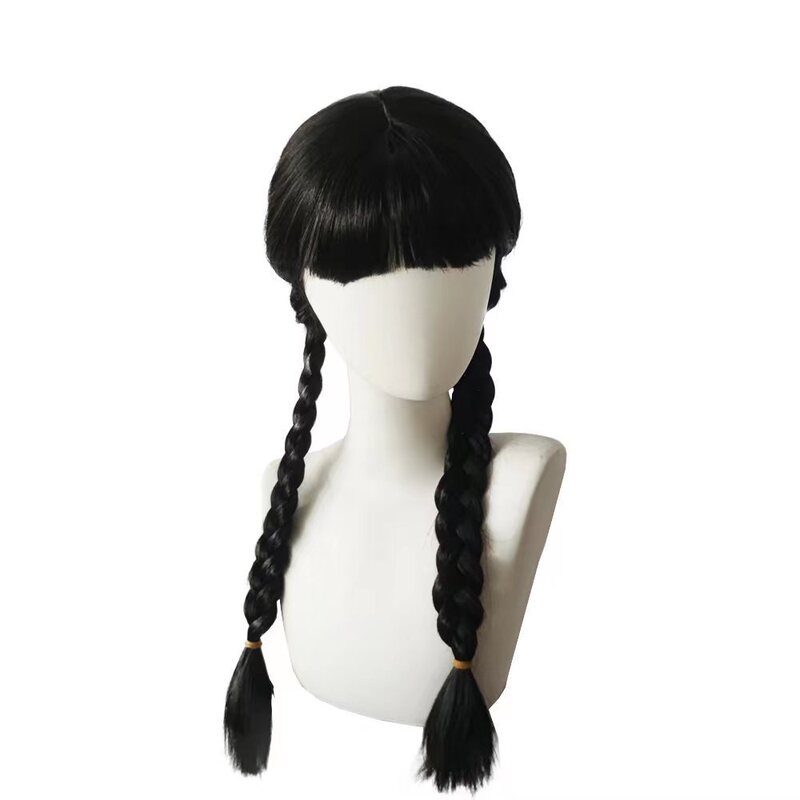 Europe and the United States week double ponytail black twist braid chemical fiber cos wig full head cover three days wholesale wig