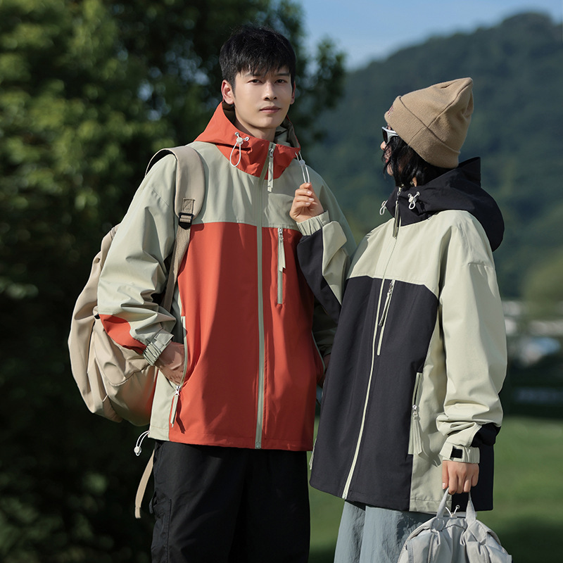 2025 Color Matching Couple Hooded Jacket Jacket Men's Spring and Autumn Trendy Brand All-match Youth Windproof Casual Outdoor Jacket