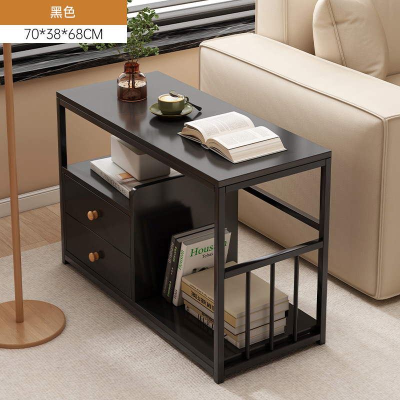 Mesa de té pequeña mesa de estante sofá gabinete lateral móvil mesa de té lateral gabinete estrecho balcón mesa de té ocio