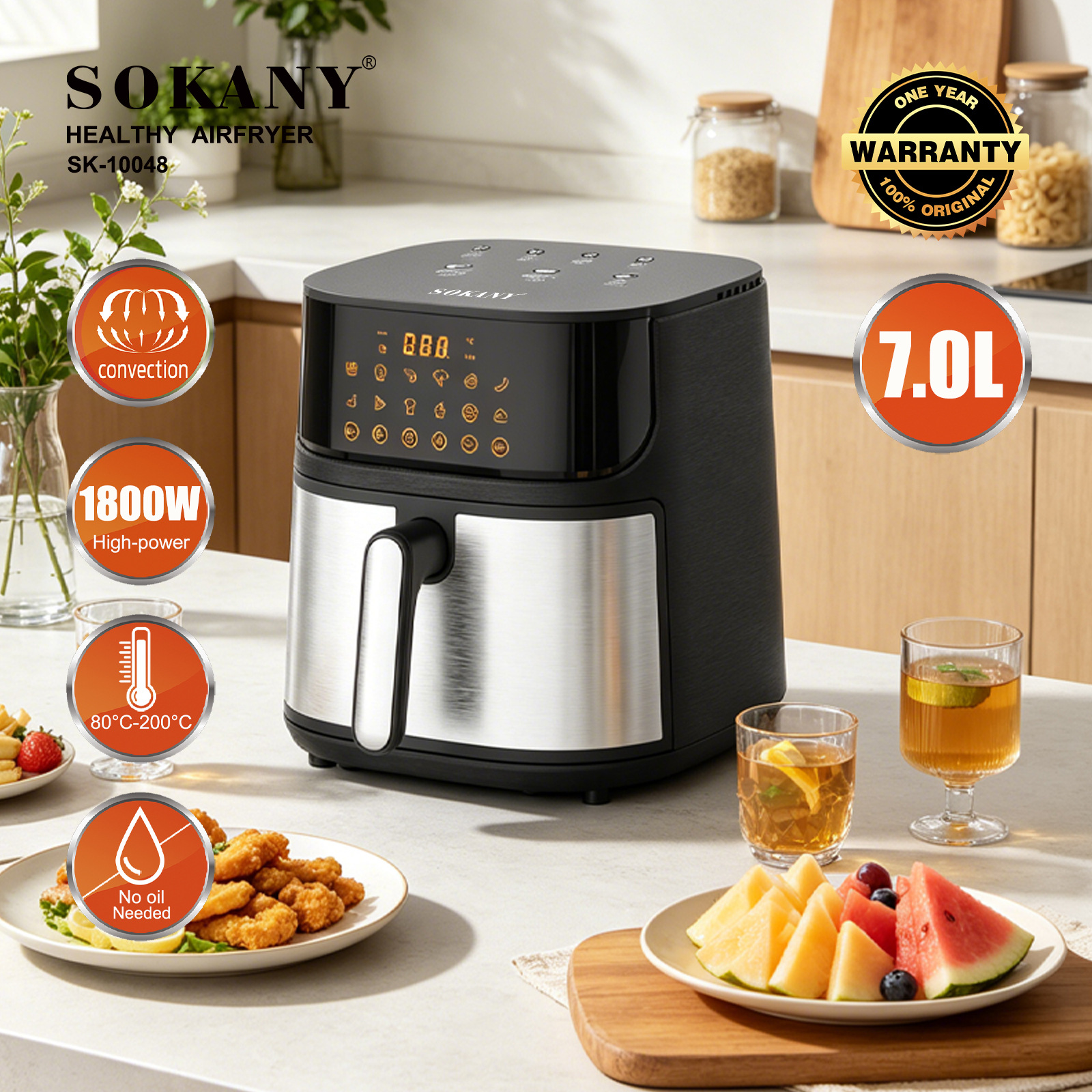 Foreign Trade Export Sokany10048 Air Fryer 7L Touch Screen Household Electric Fryer Smokeless Healthy Fryer