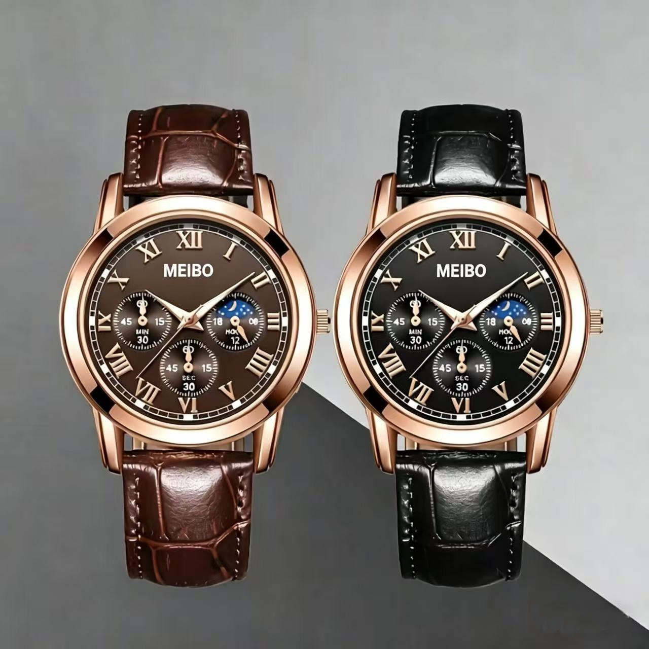 Live Broadcast Couple Watches, Business Automatic Watches, Glass Quartz Watches, Day and Night Fake Three-Eye Men's Watches Wholesale