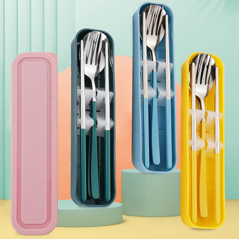 스테인레스 스틸 휴대용 식기 세트 스푼 포크 젓가락 3 종 세트 야외 선물 학생 한국식 식기 세트