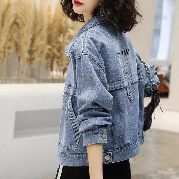 Letter Embroidered Denim Jacket Women's 2024 Spring and Autumn New Korean Loose Fashion Western Style Short Jacket Trendy Top
