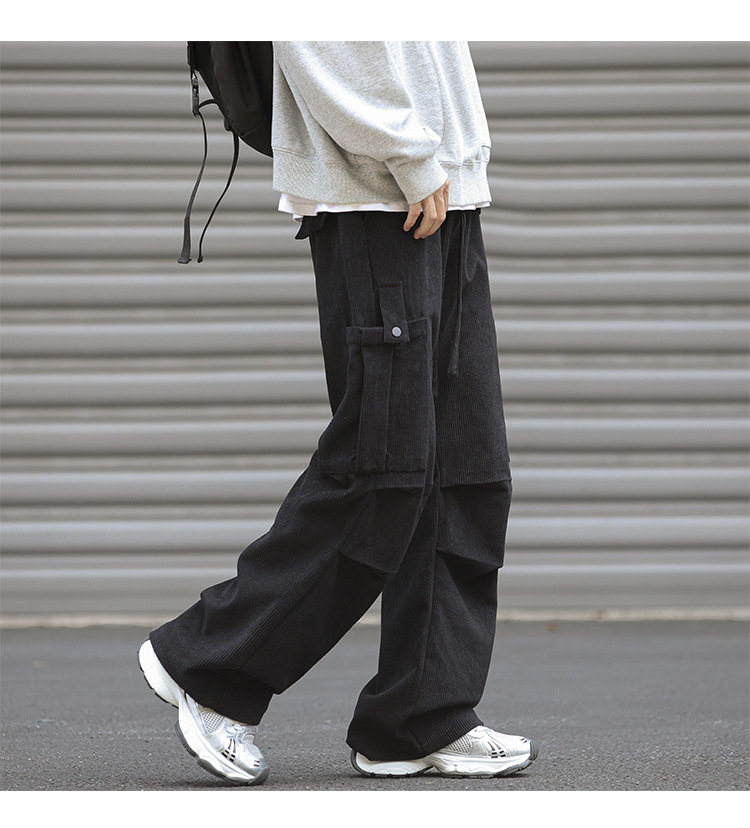 Winter corduroy oversized men's pants, loose plush and thickened work clothes pan's street versatile wide leg_voghion.com