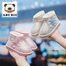 儿童雪地靴2025新款公主靴女童亮片棉靴大棉雪地棉蝴蝶结时装批发