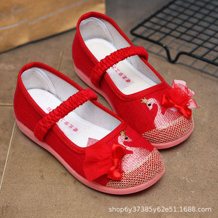 Hanfu girls embroidered shoes old craft children's cloth shoes antique embroidered ancient costume Hanfu shoes students performance shoes