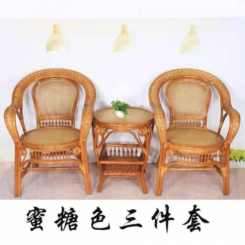 Real Rattan Chair Three-piece Set Balcony Table and Chair Coffee Table Handmade Chair Elderly Single Back Chair Teng Chair Rattan Chair Home