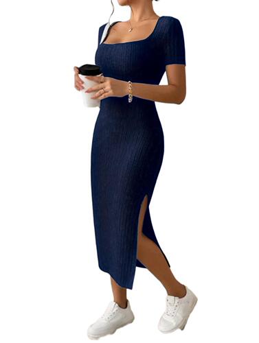 New summer cross-border women's fashion: chic square-neck, sexy, figure-flattering A-line dress with a subtle sheen—perfect for European and American export markets.