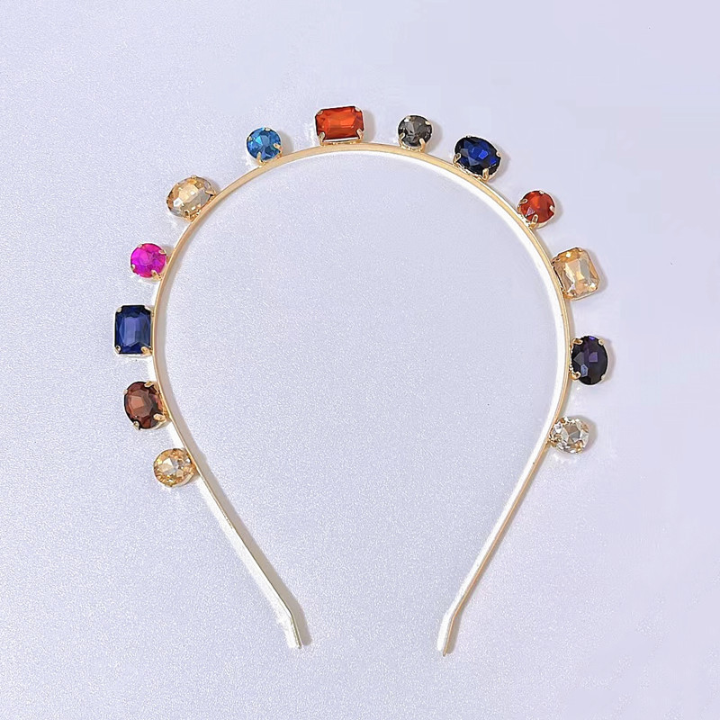 Diadema de cristal estéreo de estilo coreano, diadema de cristal colorida geométrica, accesorios para el cabello, diadema de palacio retro, venta al por mayor
