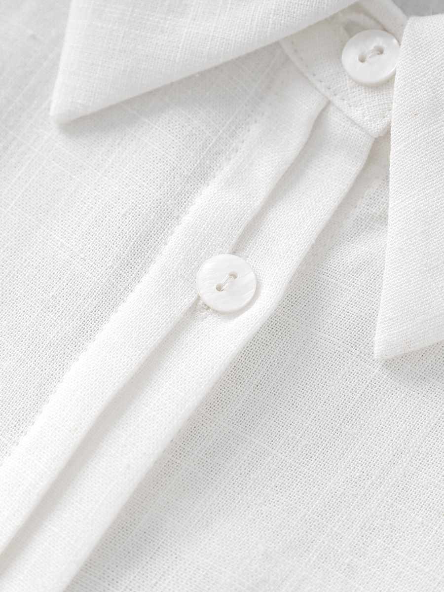 Áo sơ mi nữ linen tay dài cổ bẻ phong cách tiền cũ — Màu trắng