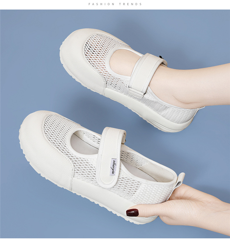 Giày Mary Jane lưới nữ quai ngang Velcro đế tăng chiều cao thoáng khí phong cách Đức — 7238 màu vàng, 7238m màu chi tiết 11