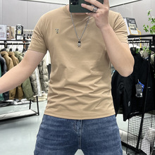 字母时尚短袖t恤男欧洲站潮牌欧货男装修身打底休闲上衣夏季新款