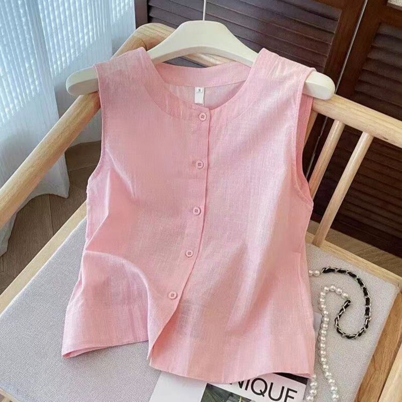 Summer New Style 2026 New Chinese-Style Loose Sleeveless Vest Layered Cardigan National Style Top for Women Pink Yellow Blue Summer New Style 2026 New Chinese-Style Loose Sleeveless Vest Layered Cardigan National Style Top for Women Pink Yellow Blue