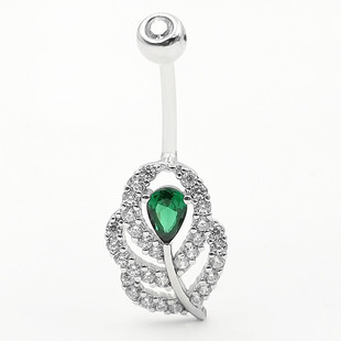 Europe and the United States 925 silver navel ring creative leaves Diamond zircon navel nail piercing jewelry cross-border manufacturers wholesale