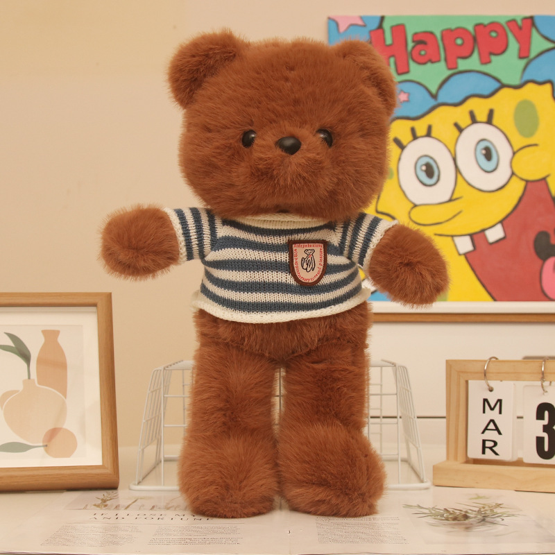 Vestido de visón dorado, pajarita, oso de peluche, muñeco de peluche, muñeca de oso, juguete para niños, regalo para novio y novia