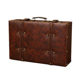 欧式复古道具手提箱子收纳箱美式大皮箱整理箱储物箱装饰摆件木箱