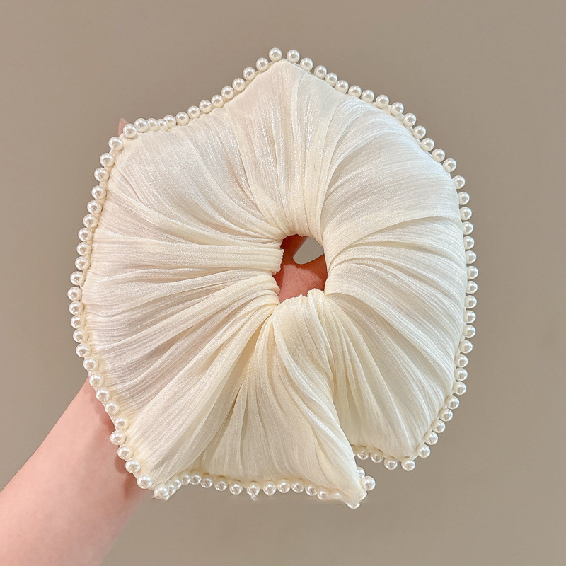 Temperamento coreano, borde de perlas, lazo para el cabello de intestino grueso, accesorios para el cabello, cabeza femenina, pliegues de alto nivel, sombreros de cuerda de lazo de borde ancho