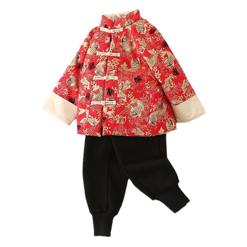 Estilo chino hanfu Niño de Año Nuevo festivo bebé traje de algodón ropa de invierno ropa de felicitación de Año Nuevo para niños Tang traje antiguo traje
