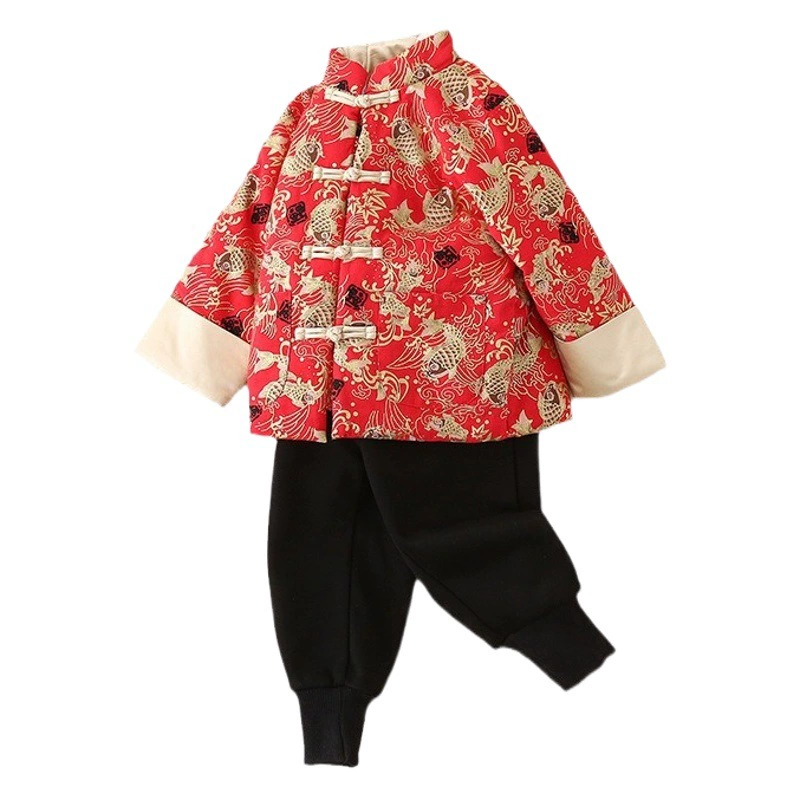 Хлопковая зимняя одежда в китайском стиле ханьфу для мальчиков, праздничный новогодний Детский костюм Тан