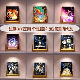 创意雕刻水晶工艺品方体小夜灯星系建筑装饰摆件节日礼物白水晶