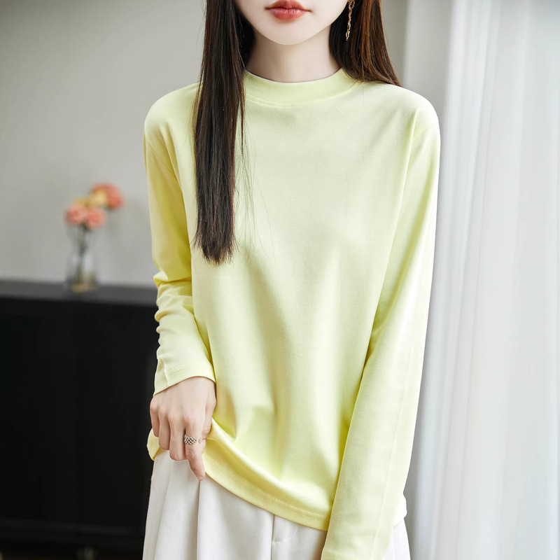 Half-Turtleneck Combed Cotton Long-Sleeve T-Shirt for Women 2026 Spring and Autumn New Style Loose Fit White Base Layer Versatile Top Half-Turtleneck Combed Cotton Long-Sleeve T-Shirt for Women 2026 Spring and Autumn New Style Loose Fit White Base Layer Versatile Top