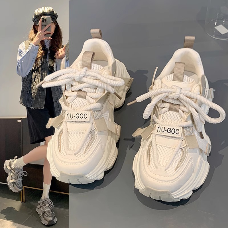 メッシュ通気性のある女性用厚底ダッドシューズ2025春夏新作多用途人気の小柄な人向けの身長を伸ばすスポーツシューズ|undefined